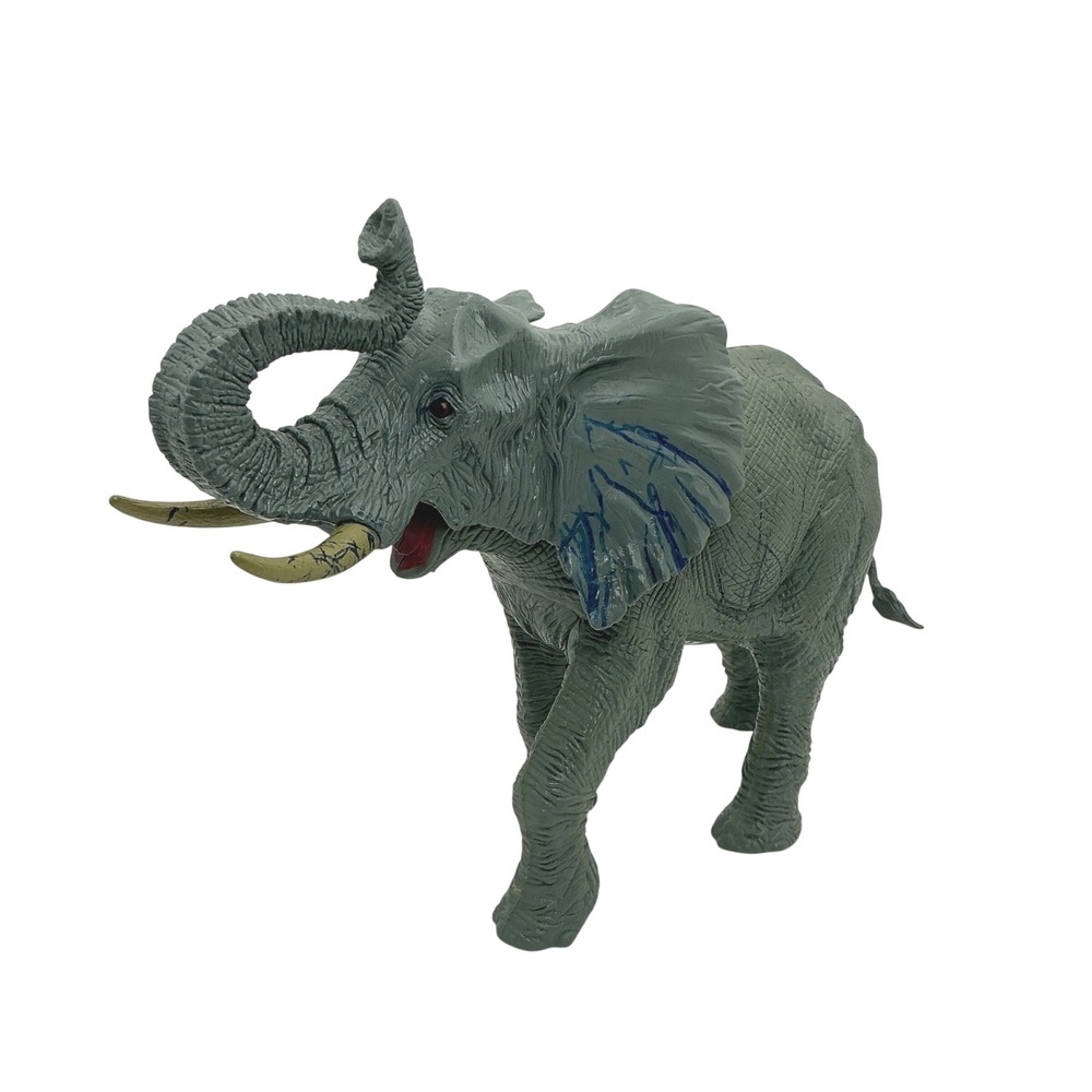 Animal Planet 2020 African Elephant Toy Figure Gray Raised Trunk Blip LLC 13in